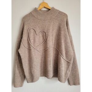 RW&CO. Beige Braided Heart Sweater NWOT XXL Chic Minimalist Horsegirl NWOT